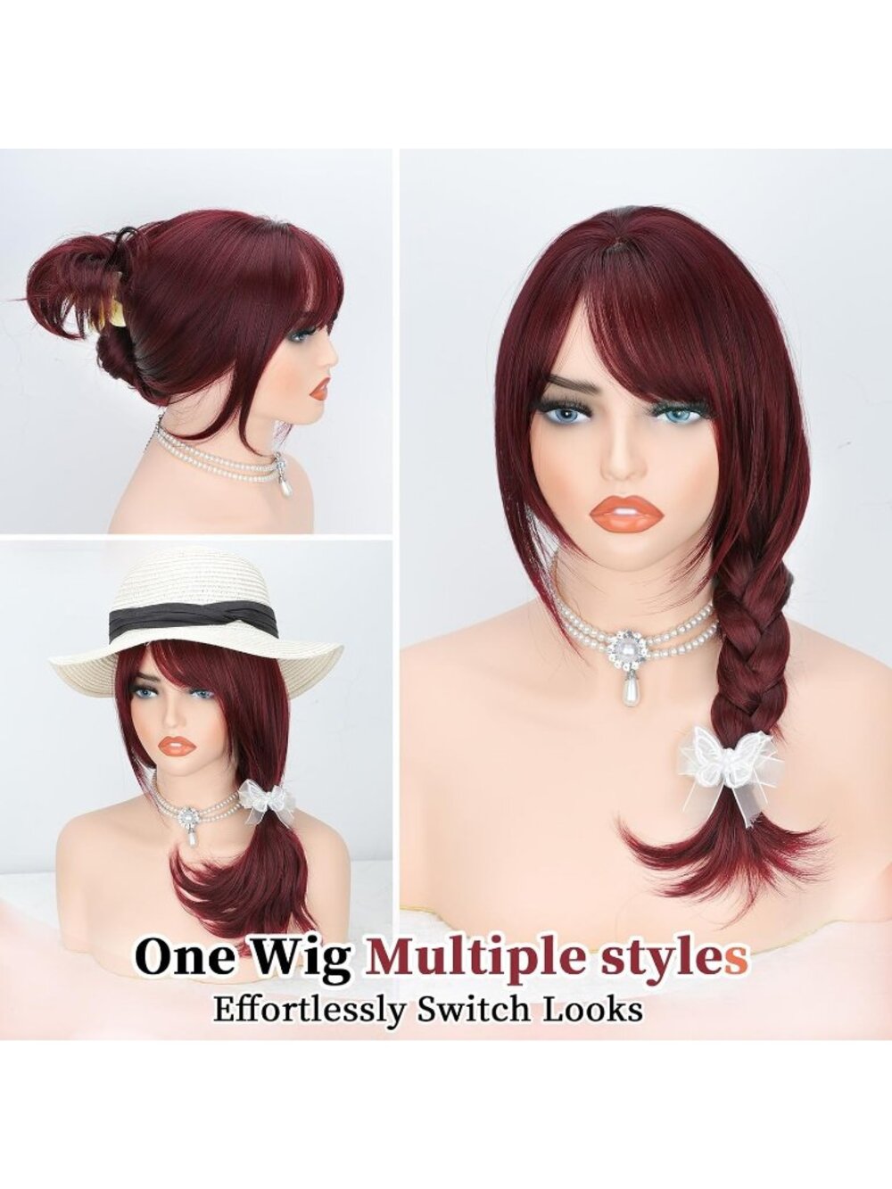 Women's Burgundy Natural Looking 18 Inch Classic Synthetic Layered Wavy Wigs - Picture 5 of 6